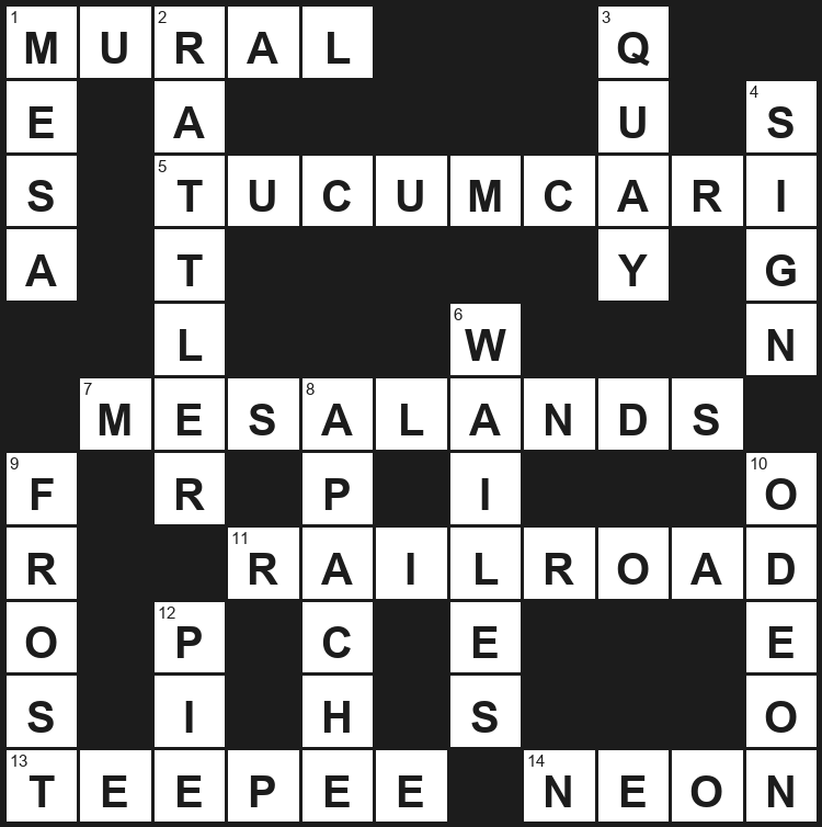 Completed crossword grid from the October 2026 Love Tucumcari newsletter